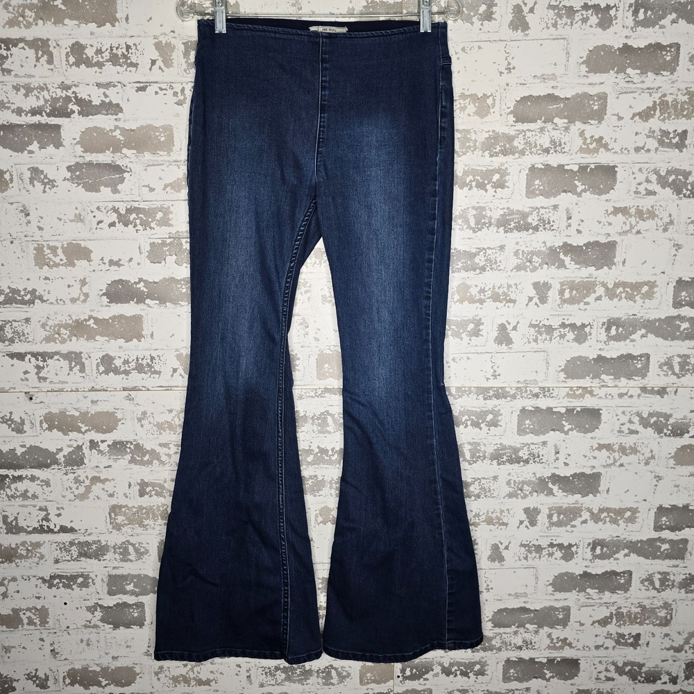 Free People Jeans Womens 29 Pull On Elastic Waist‎ Flare Bell Bottom Hippie Boho
